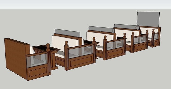 Wooden Restaurant Booth and Table Set 3D model