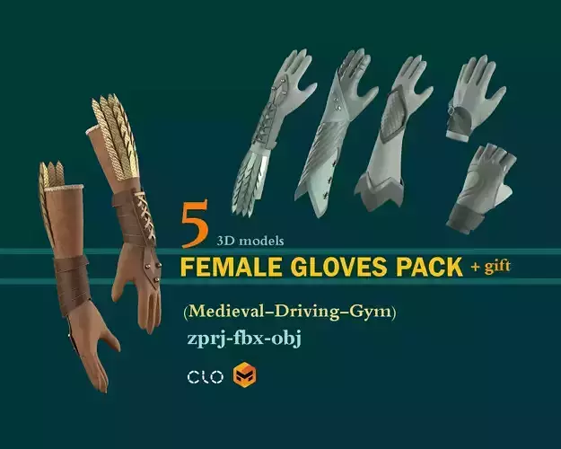 FEMALE GLOVES PACK CLO3D MD Projects FBX OBJ