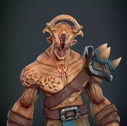 Stylized demon warrior character with animations 