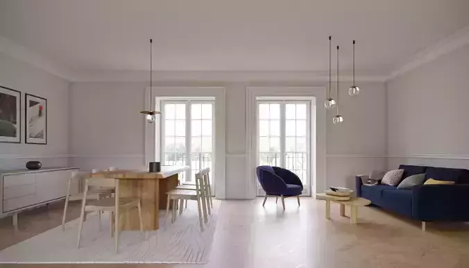 Photorealistic scene - Beautiful living room 3D model - NEW SET