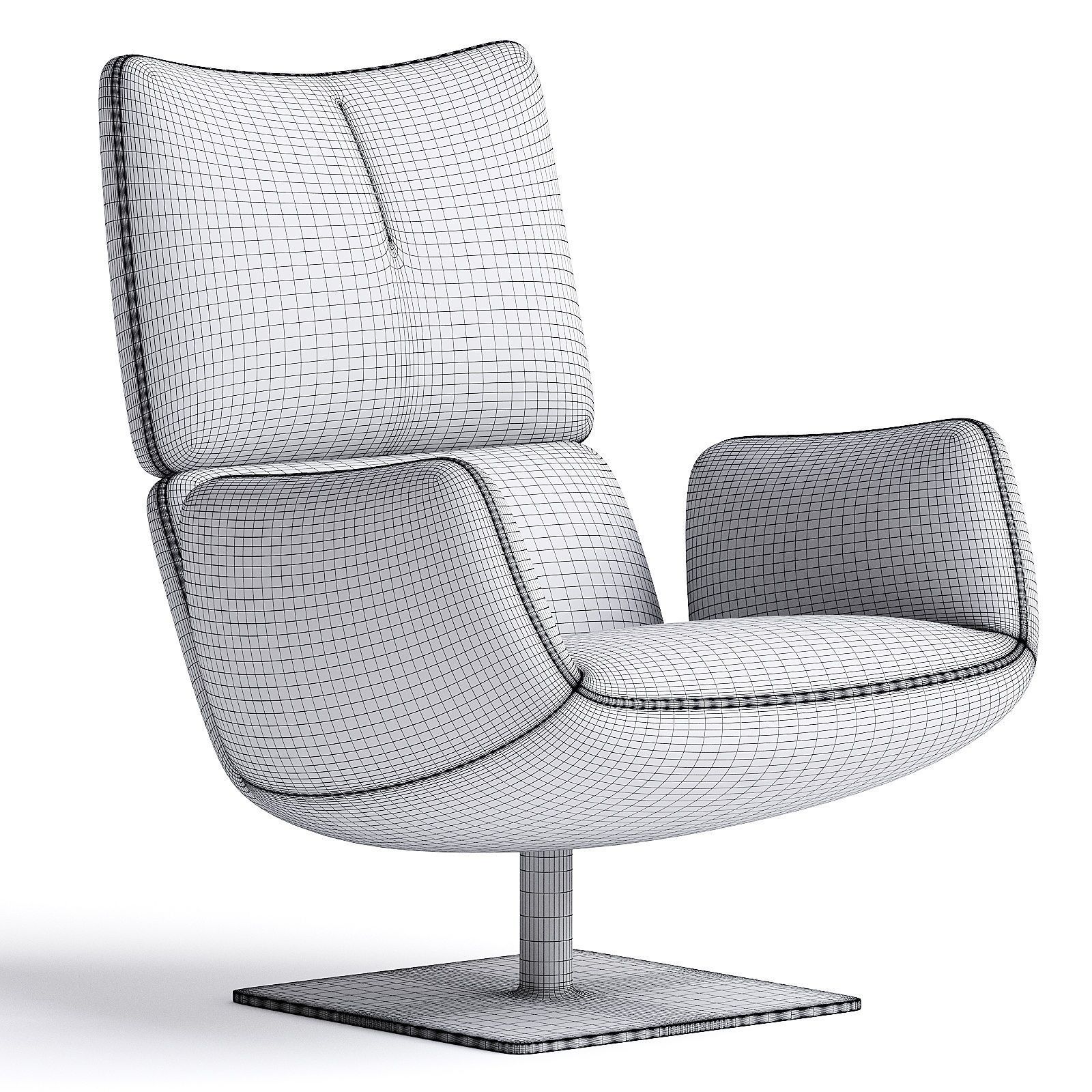 Jalis Lounge Swivel Armchair with Tilt Mechanism 3D model_3