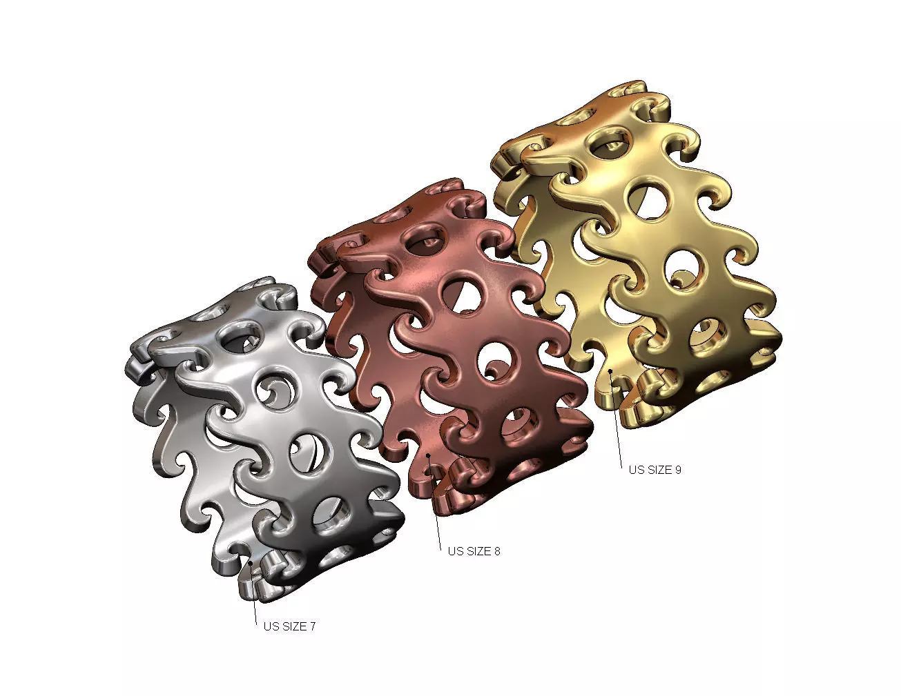 Perforated wave fashion band US sizes 7 8 9 3D print model