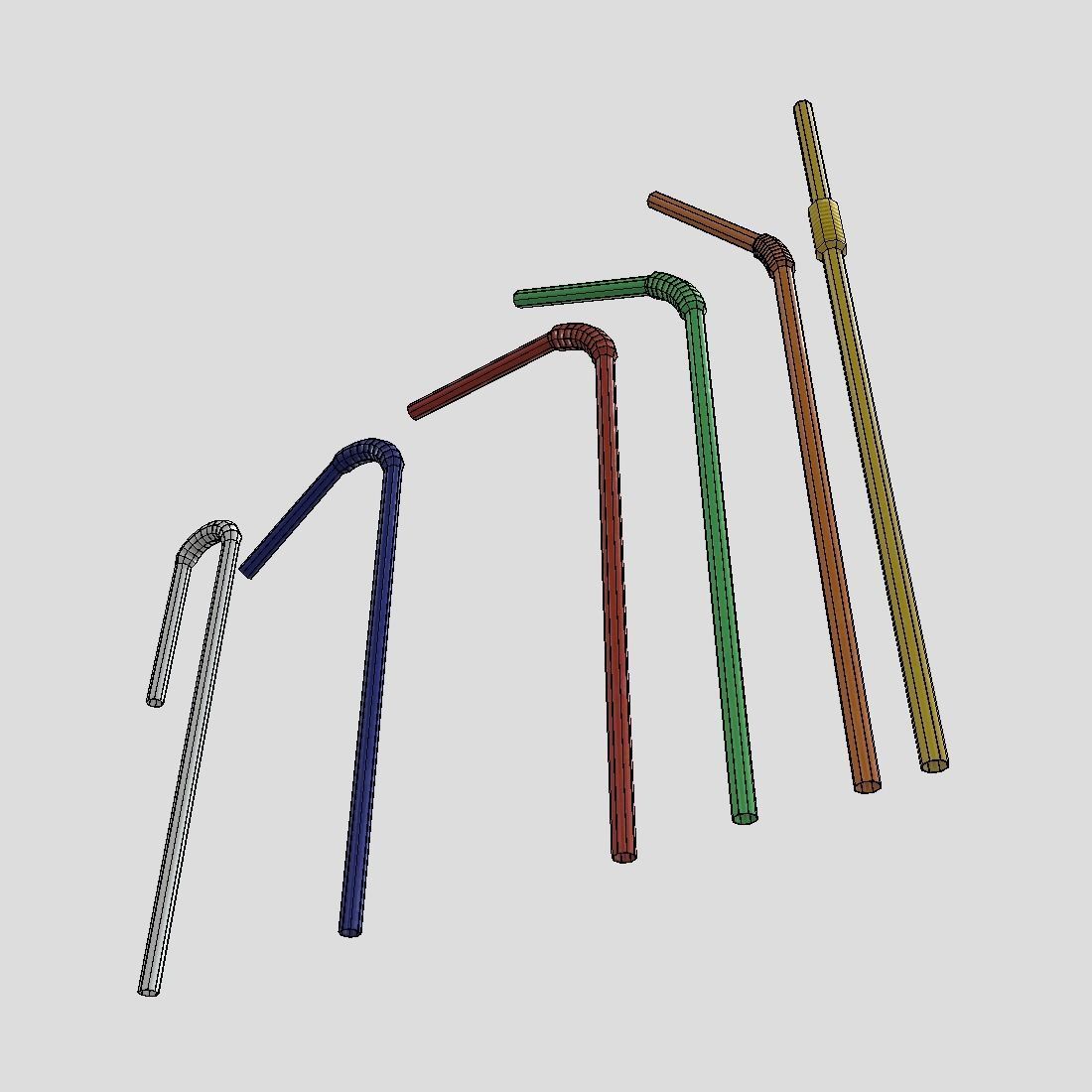 Drinking Straw Pack Low-poly 3D model_10