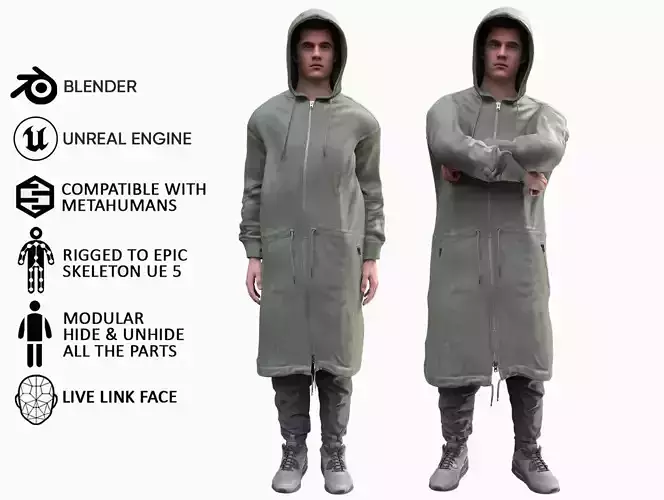 Man - Autumn Outfit 3 - Modular - Rigged Low-poly 3D model