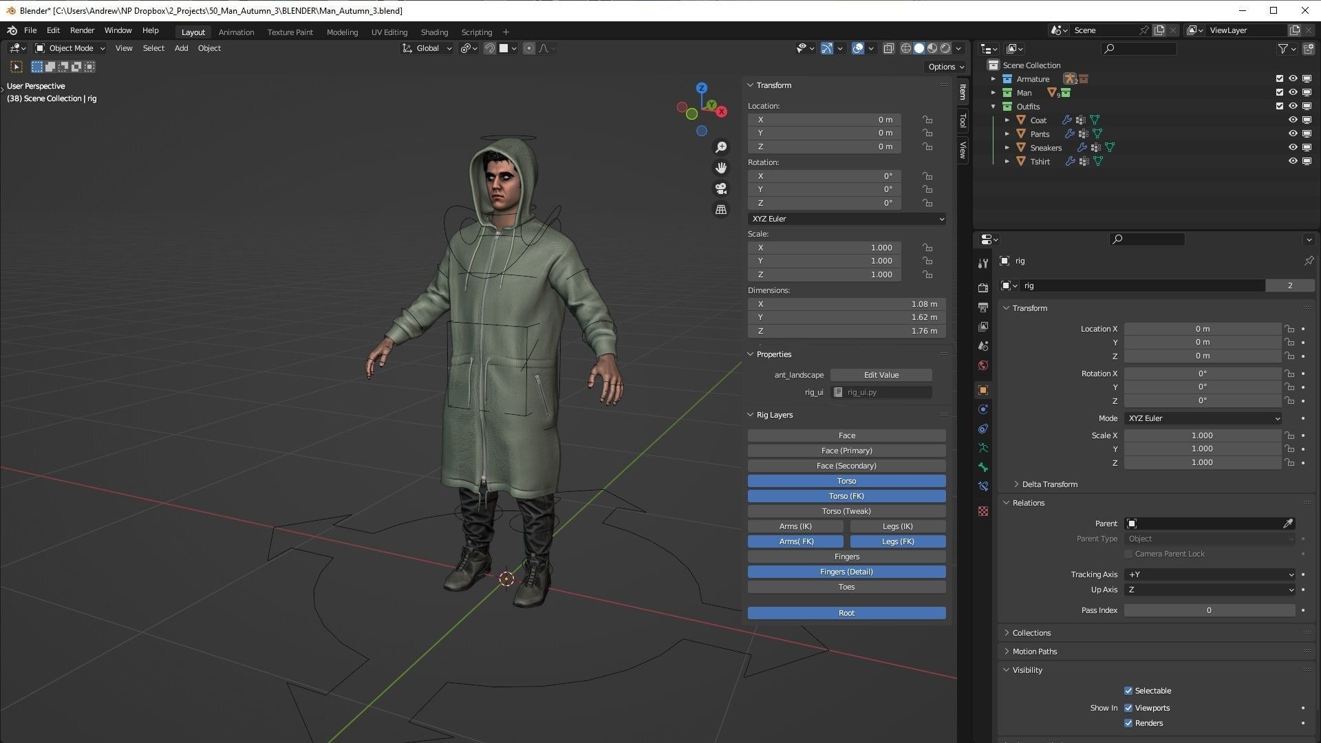 Man - Autumn Outfit 3 - Modular - Rigged Low-poly 3D model_6