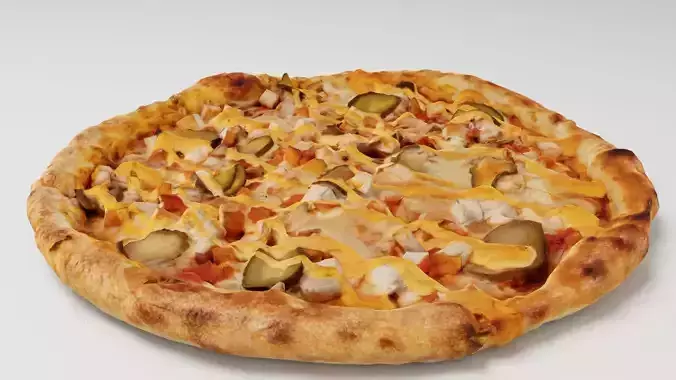 Pizza with sturgeon cucumber and cheese sauce