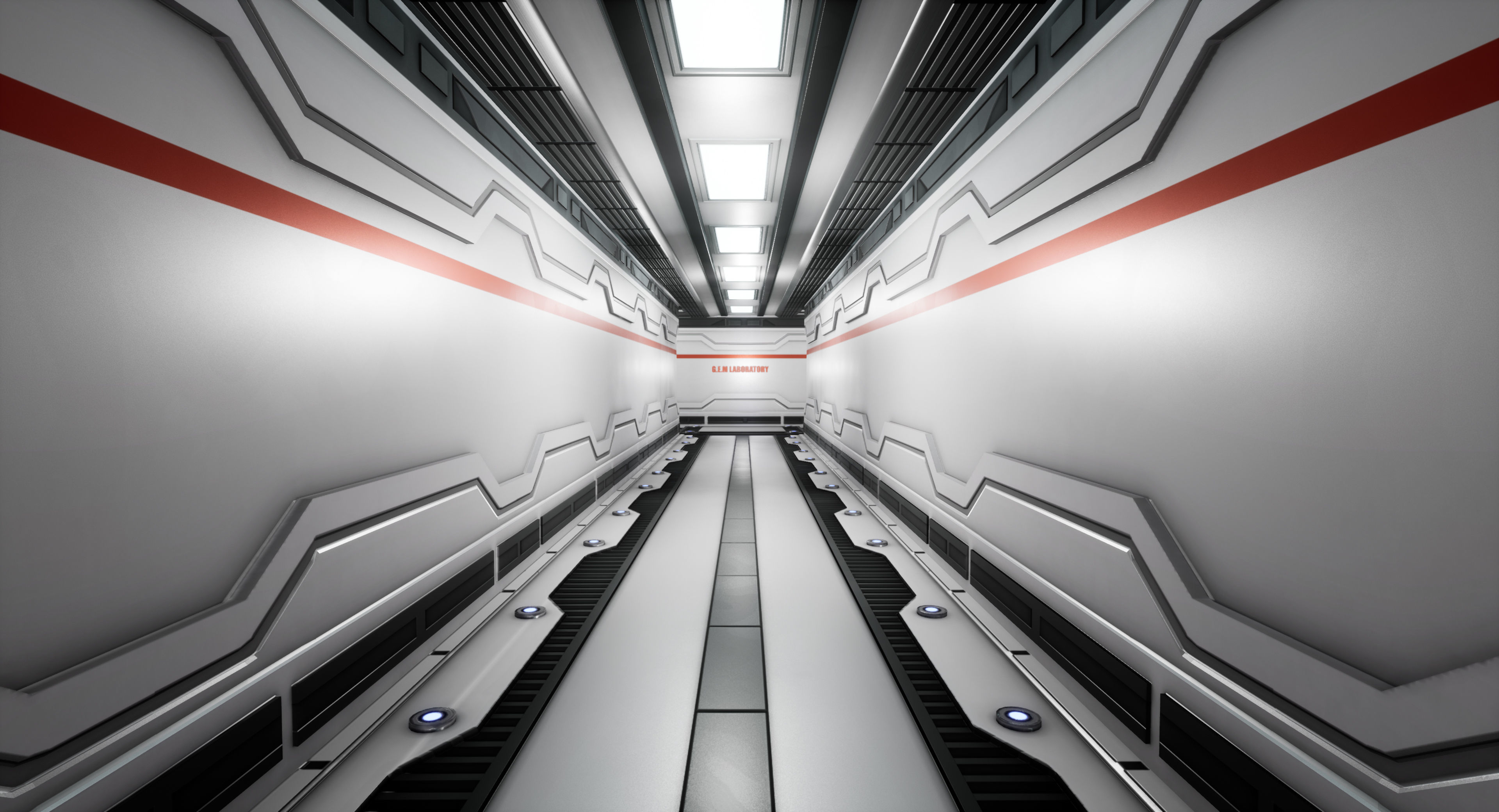 Sci Fi Laboratory Hallway Corridor Low-poly 3D model_1