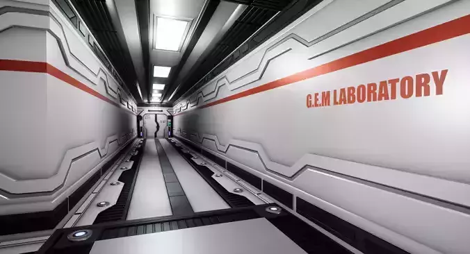 Sci Fi Laboratory Hallway Corridor Low-poly 3D model