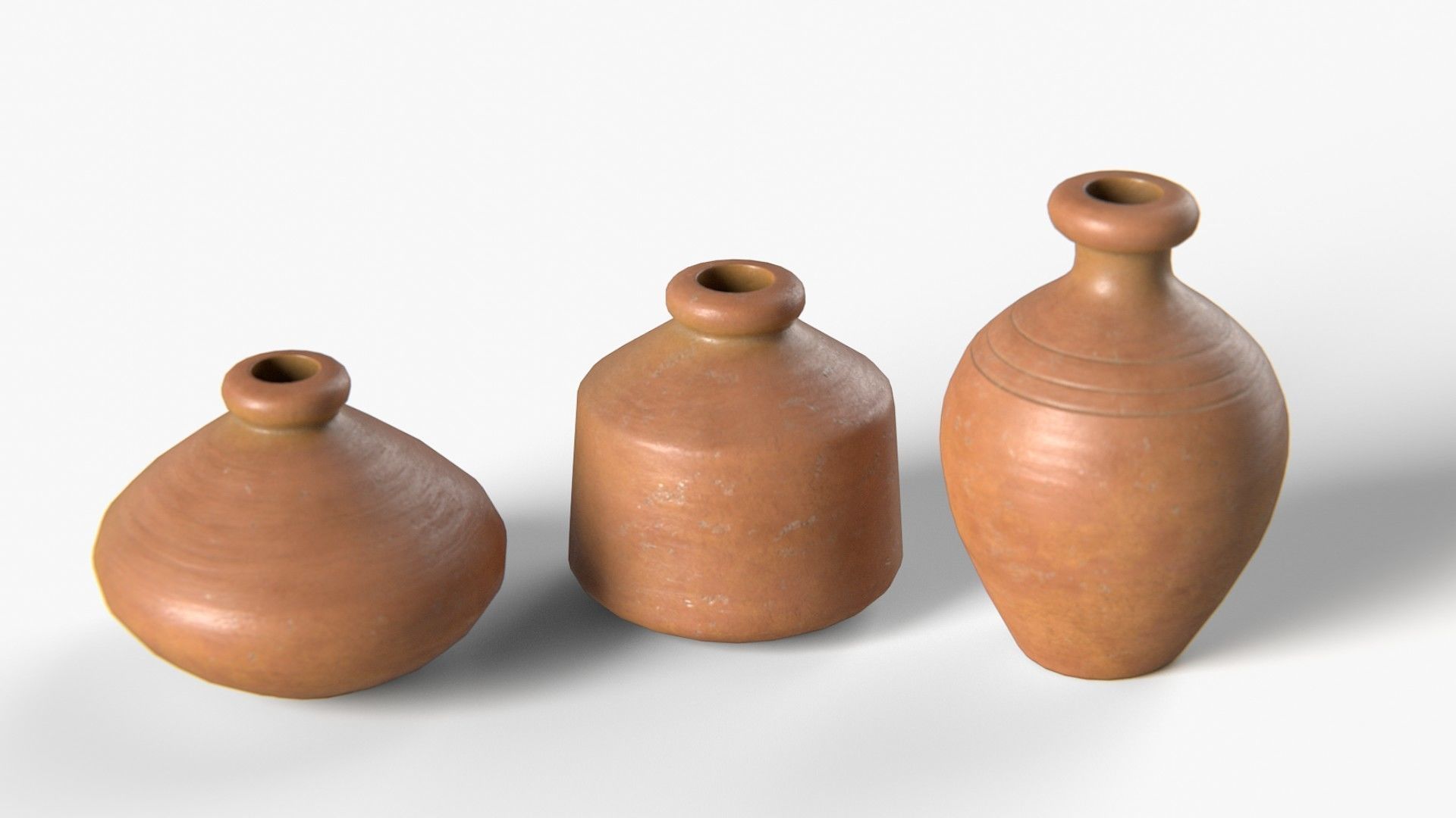 Pots red clay Low-poly 3D model_4