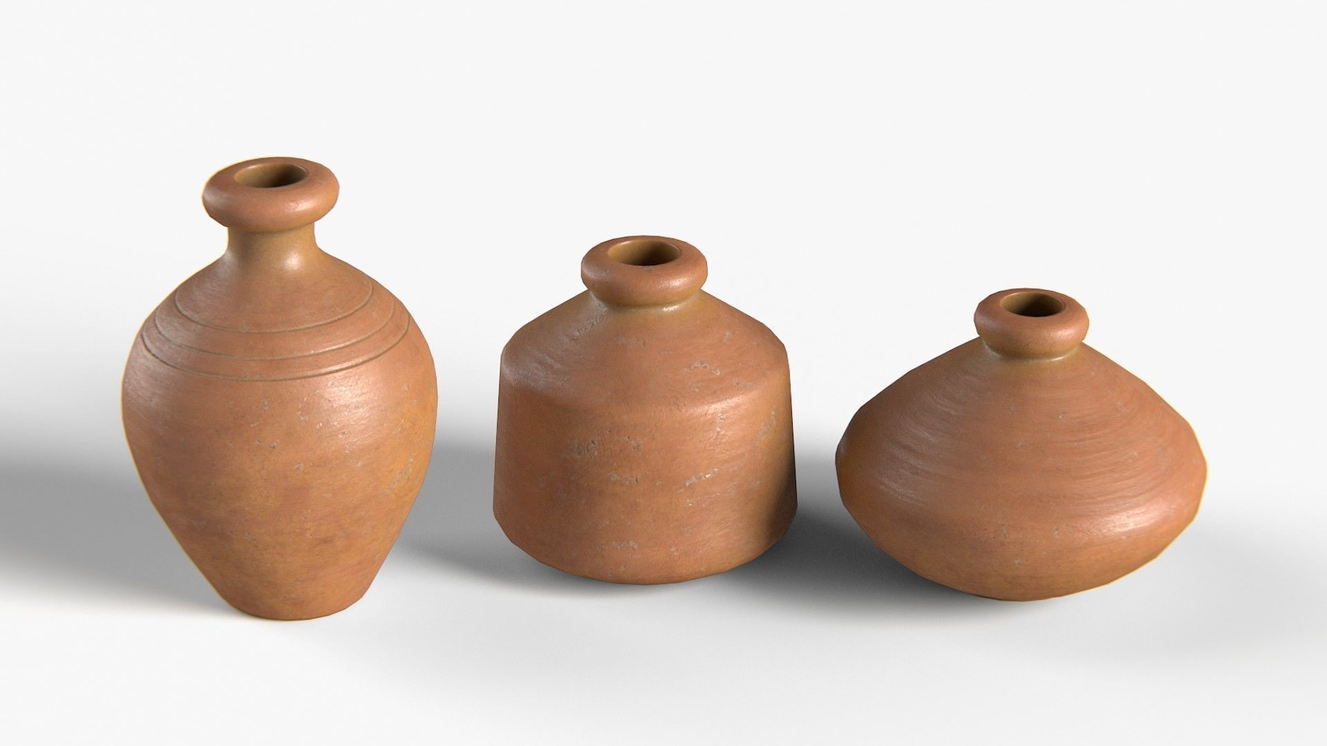Pots red clay Low-poly 3D model_1