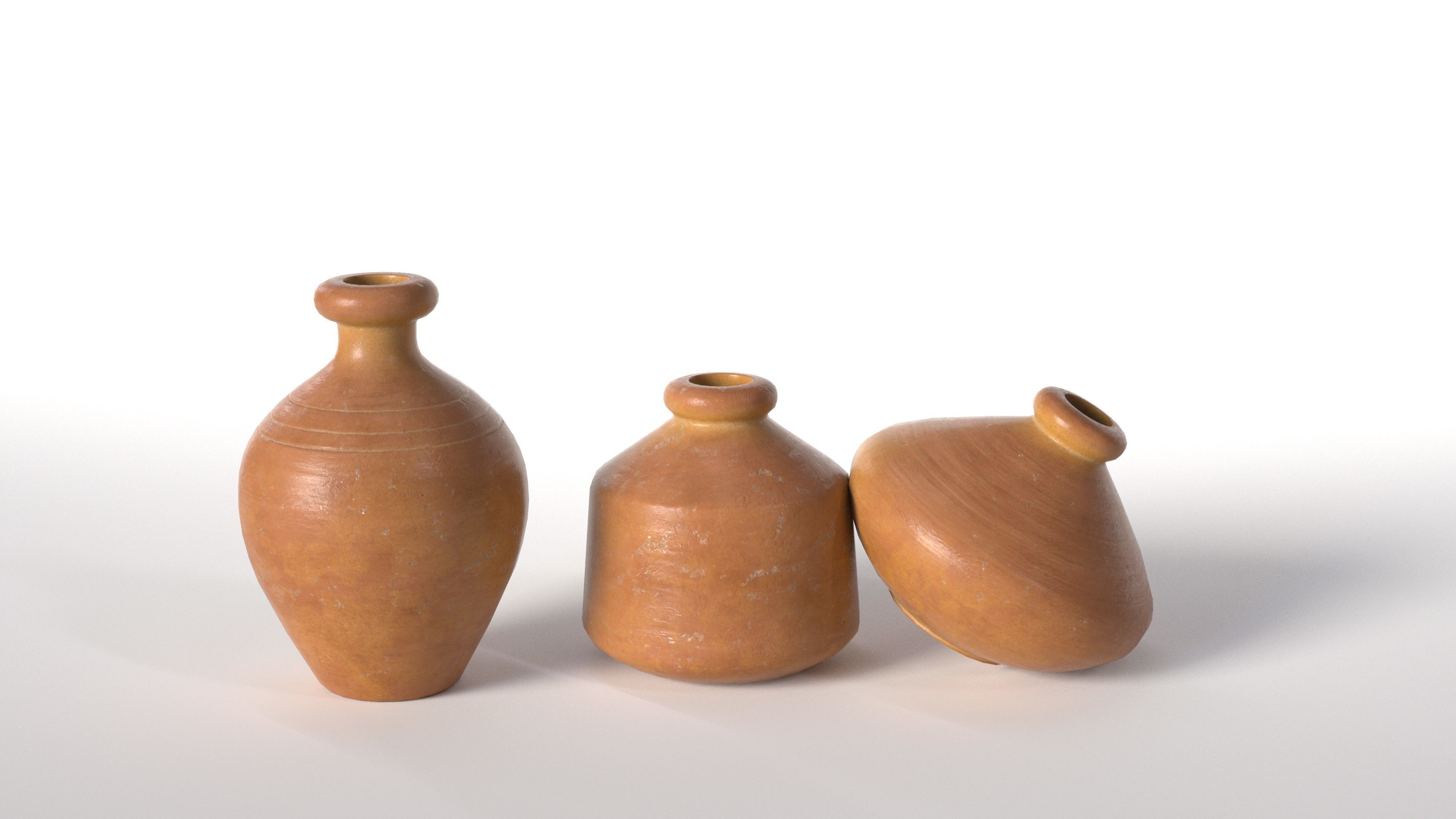 Pots red clay Low-poly 3D model_2
