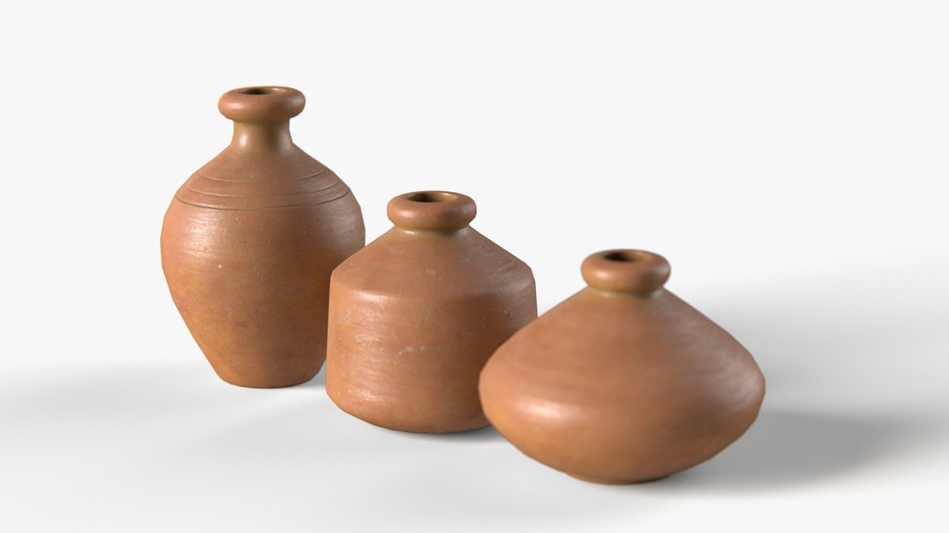 Pots red clay Low-poly 3D model_3
