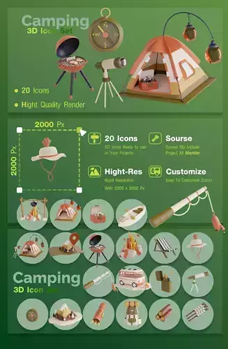 Camping 20 Icon 3D model Low-poly 3D model