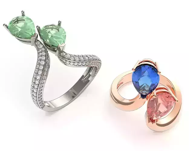 Pear Cut Gemstones Engagement Rings R 45 3D print model