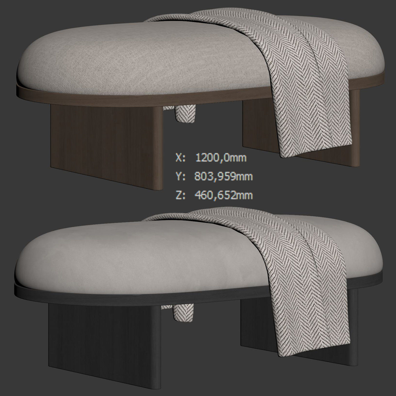 Anza Bench 120 and pouf 3D model_5