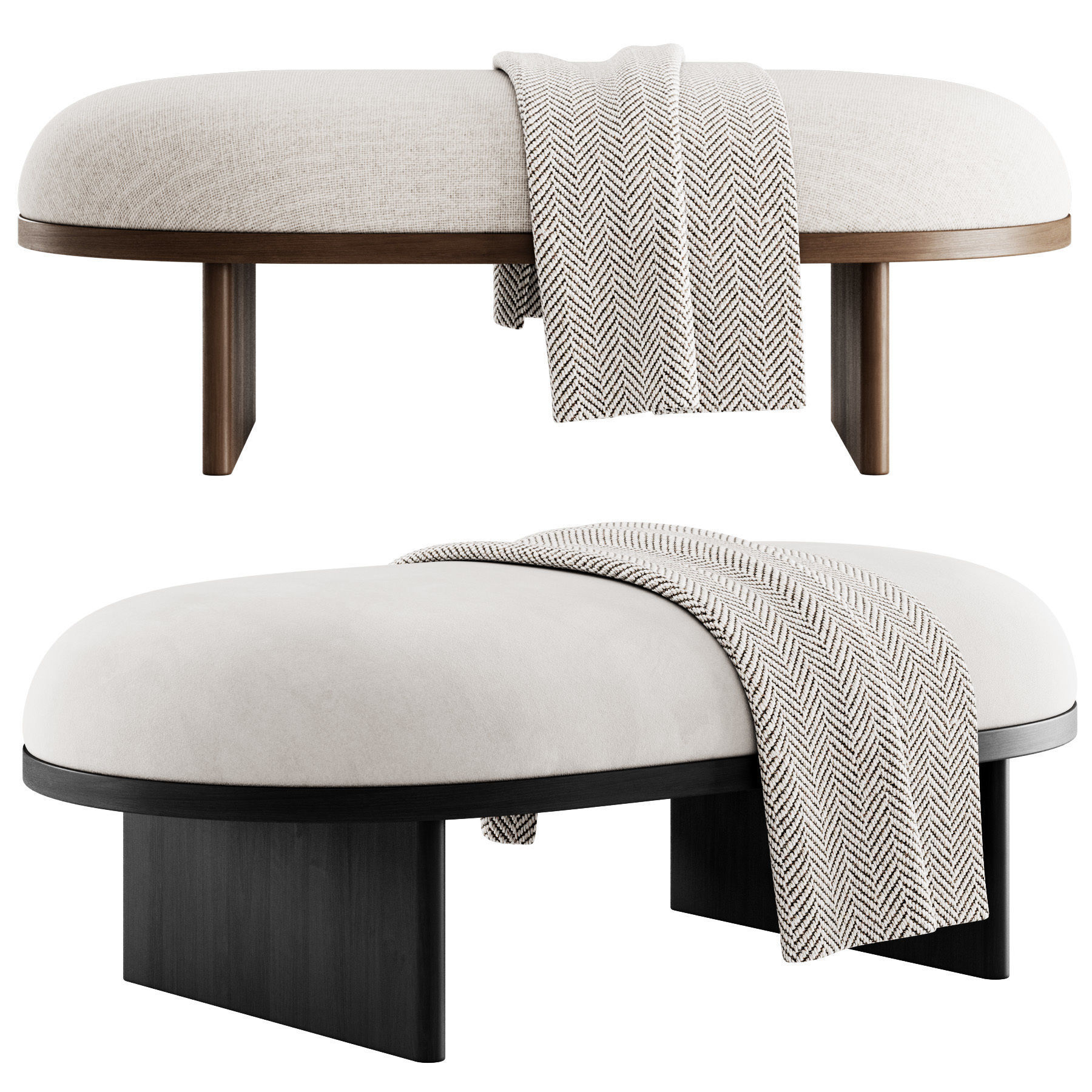 Anza Bench 120 and pouf 3D model_1