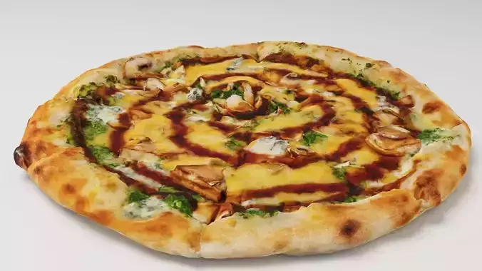 vegetarian Pizza with Teriyaki sauce and spinach 3D model