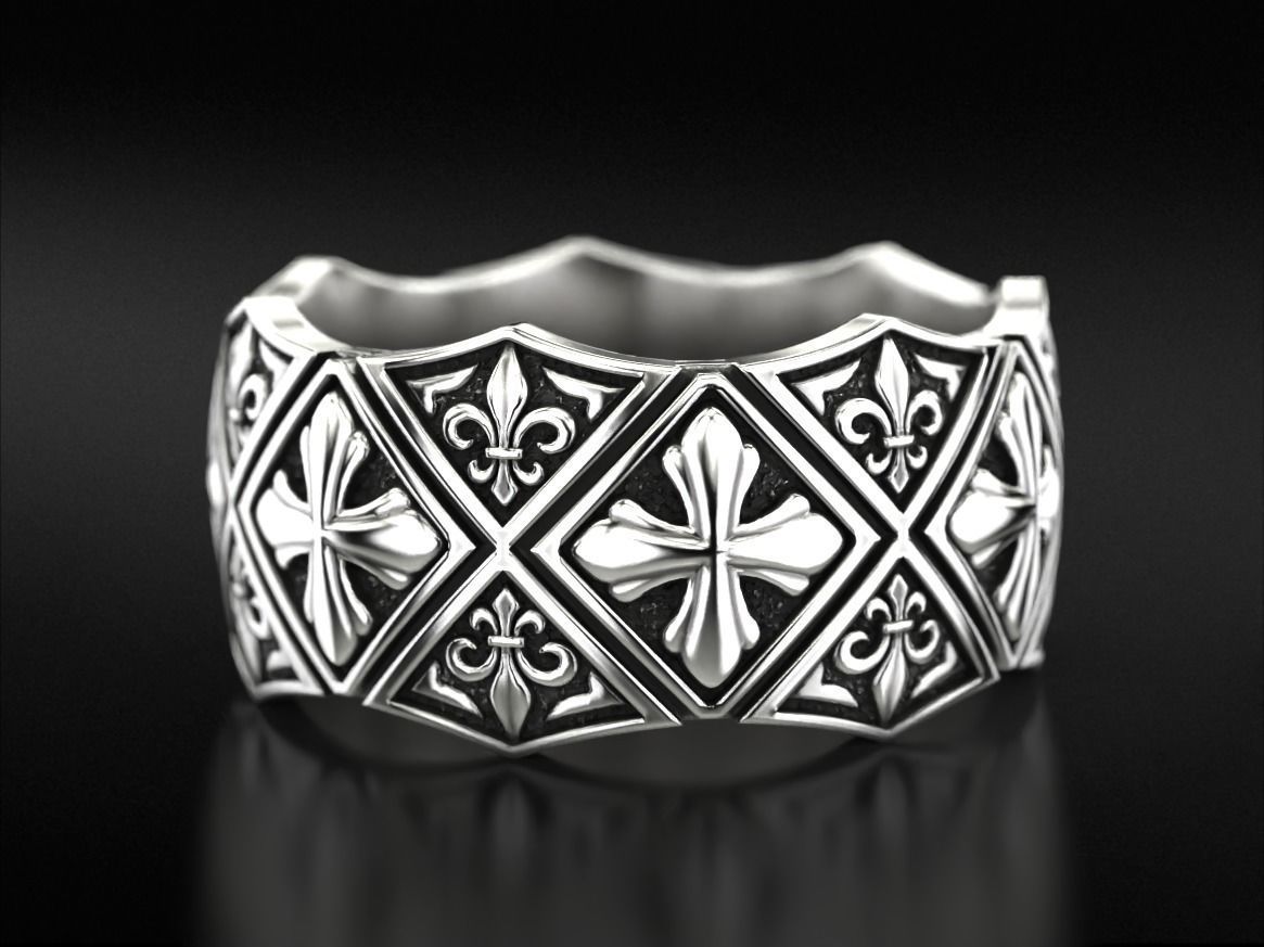 Ring with Maltese cross and fleur-de-lis 784 3D print model_2