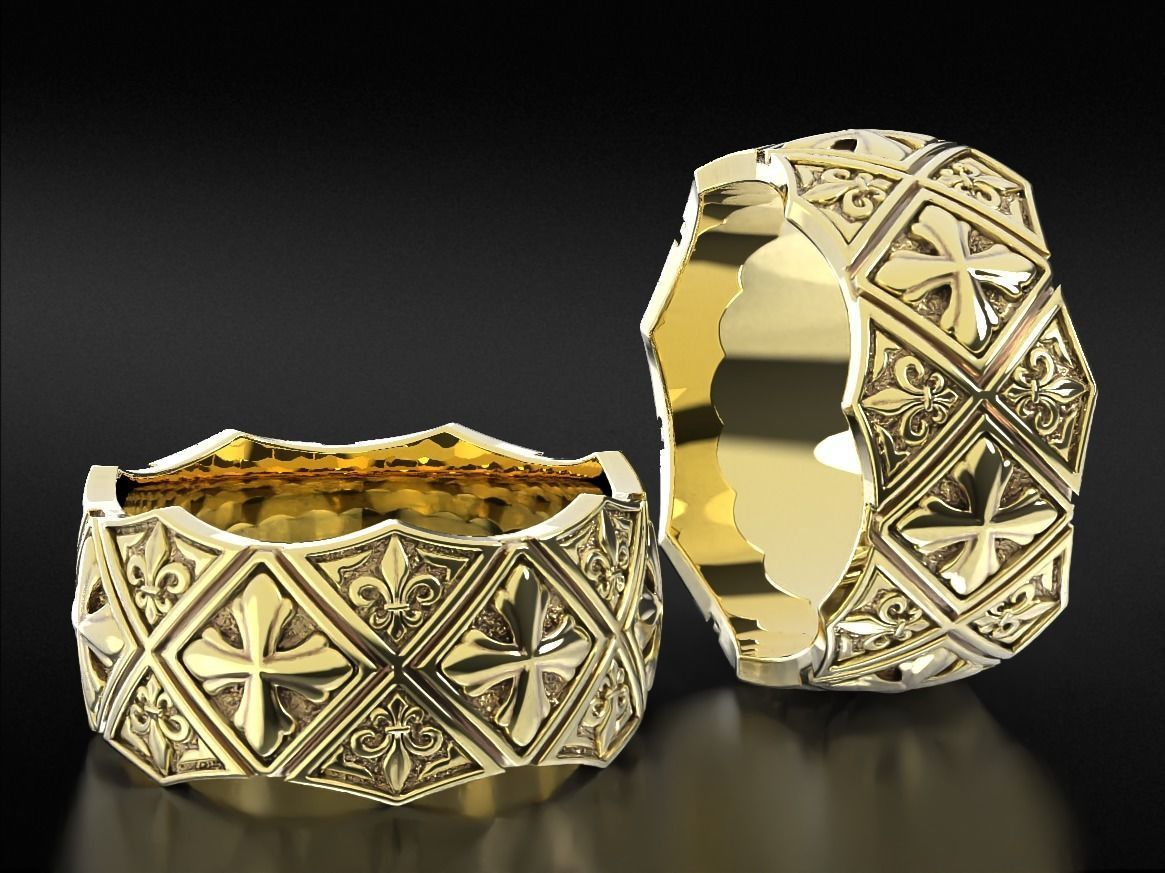 Ring with Maltese cross and fleur-de-lis 784 3D print model_11