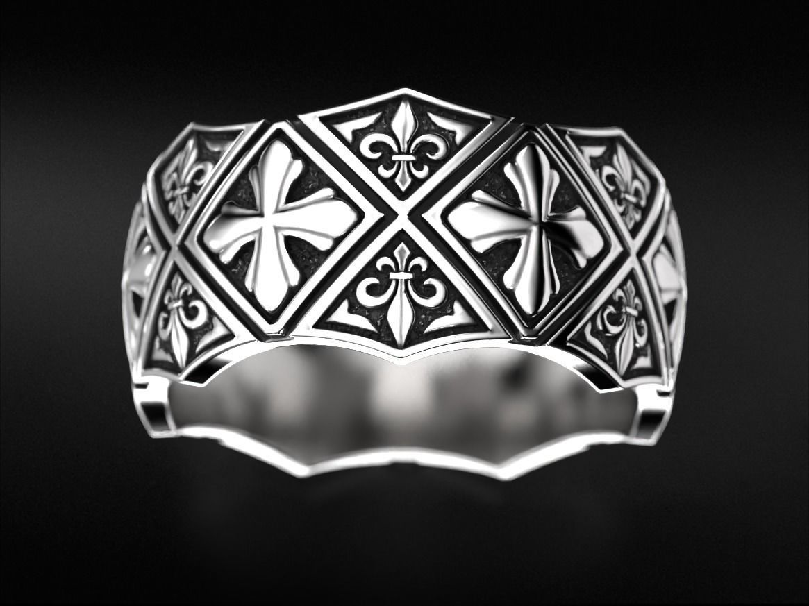 Ring with Maltese cross and fleur-de-lis 784 3D print model_8