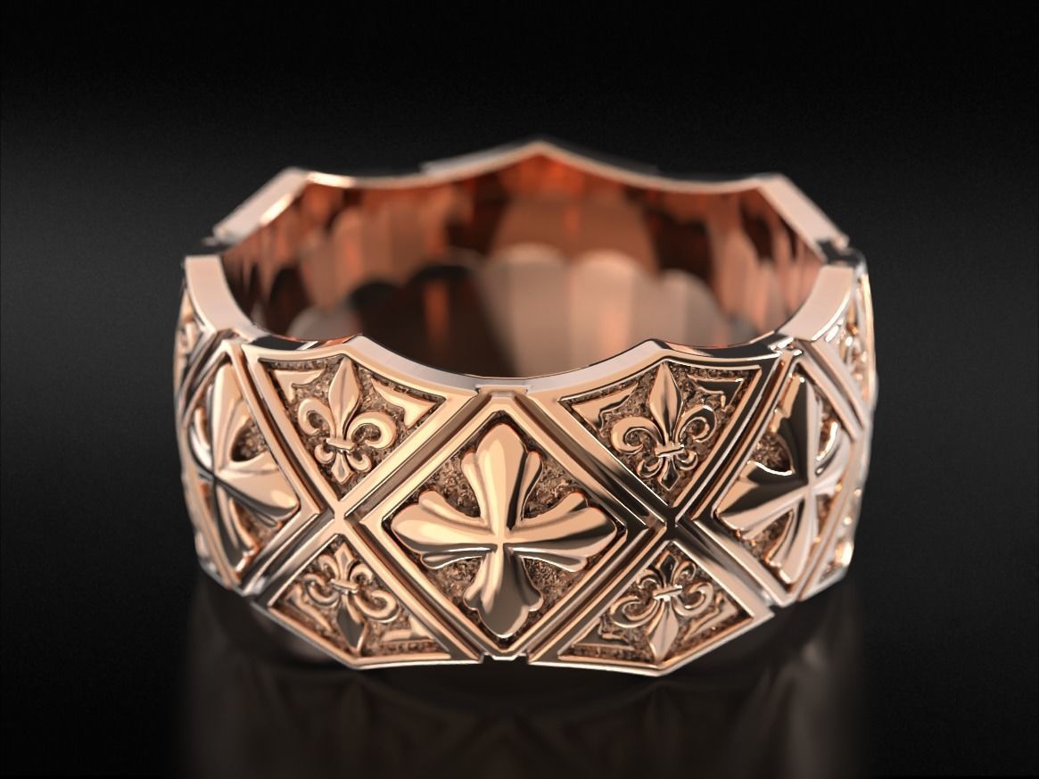 Ring with Maltese cross and fleur-de-lis 784 3D print model_9