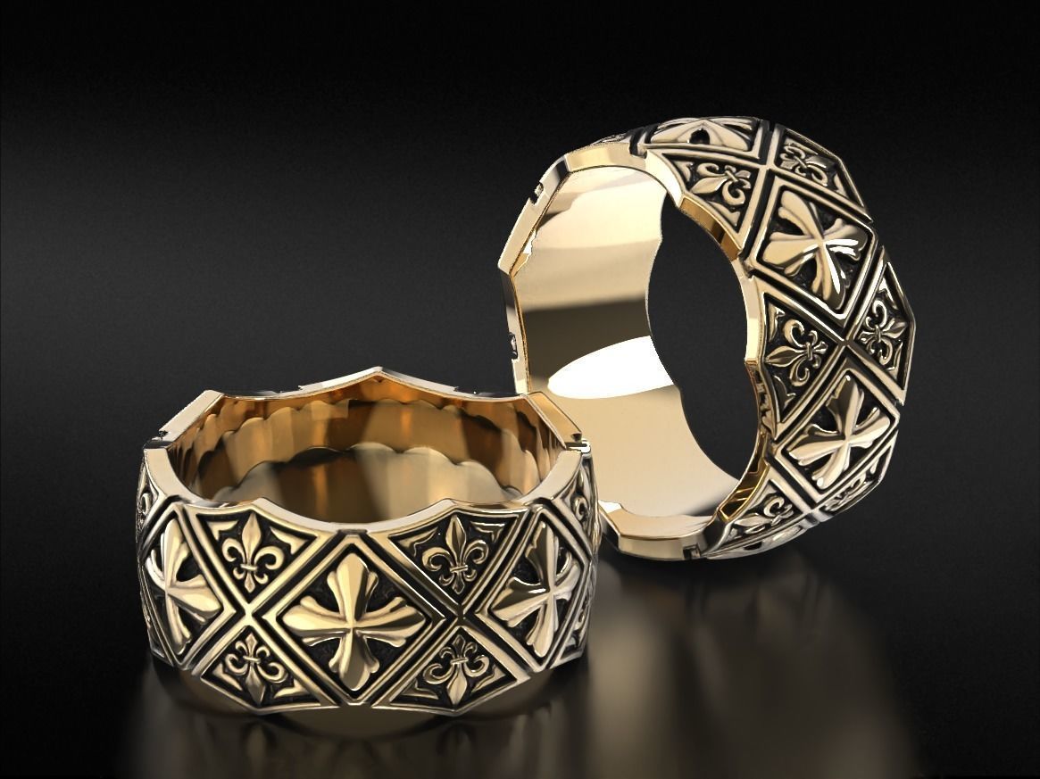 Ring with Maltese cross and fleur-de-lis 784 3D print model_3