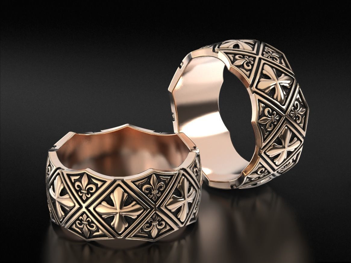Ring with Maltese cross and fleur-de-lis 784 3D print model_5