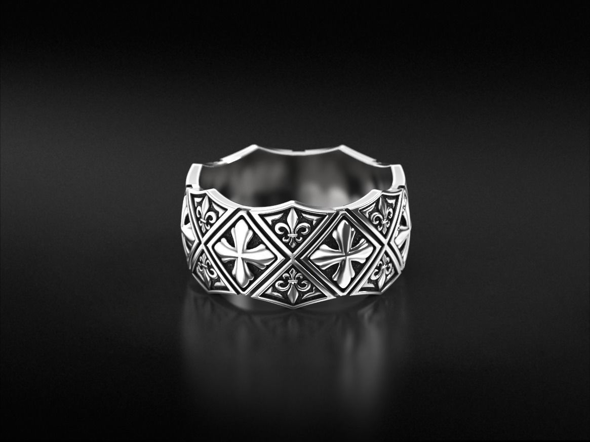 Ring with Maltese cross and fleur-de-lis 784 3D print model_4