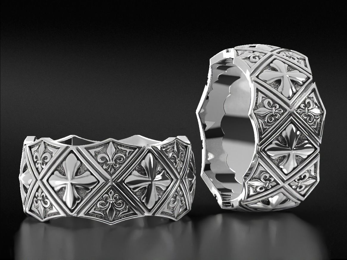 Ring with Maltese cross and fleur-de-lis 784 3D print model_10