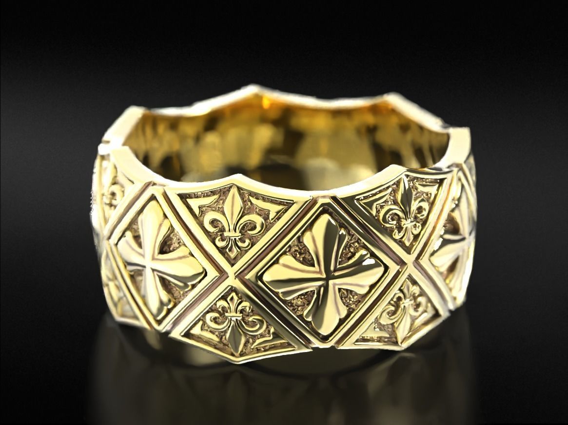 Ring with Maltese cross and fleur-de-lis 784 3D print model_1