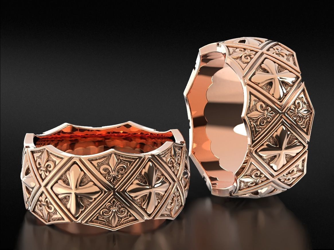 Ring with Maltese cross and fleur-de-lis 784 3D print model_7