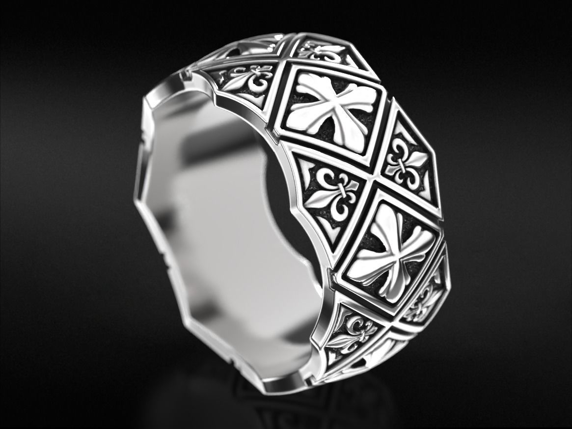 Ring with Maltese cross and fleur-de-lis 784 3D print model_6