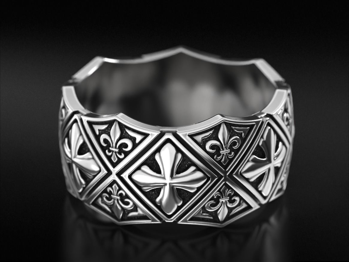 Ring with Maltese cross and fleur-de-lis 784 3D print model_12