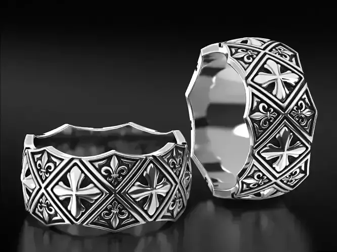 Ring with Maltese cross and fleur-de-lis 784