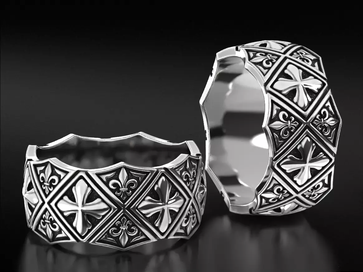 Ring with Maltese cross and fleur-de-lis 784 3D print model_0