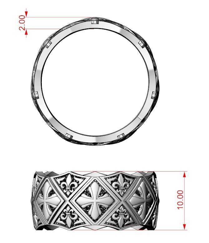 Ring with Maltese cross and fleur-de-lis 784 3D print model_14