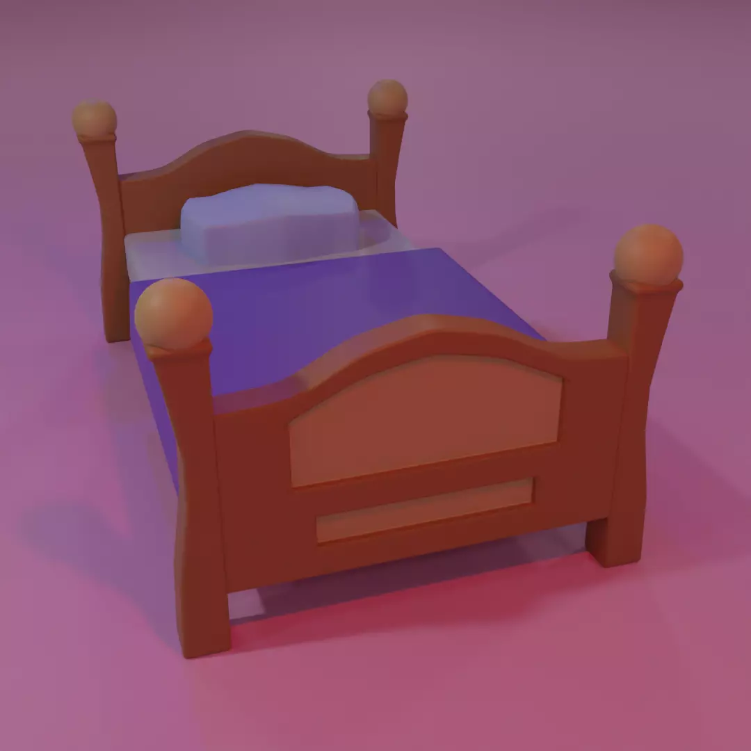 Vintage bed- LOW POLY 3D MODEL - MATERIALS IN Low-poly 3D model_0