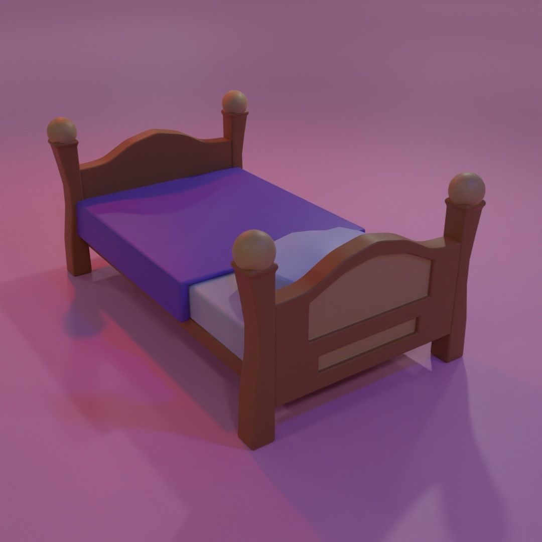 Vintage bed- LOW POLY 3D MODEL - MATERIALS IN Low-poly 3D model_4