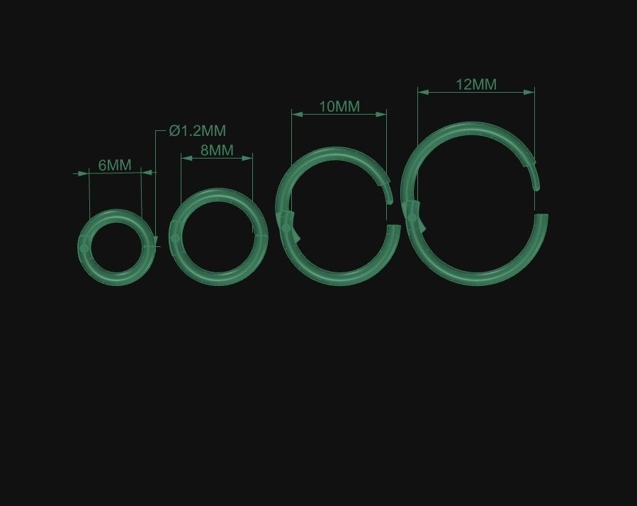 Pac 4 sizes Segment ear and nose ring Piercing Helix ear nose 3D print model_7