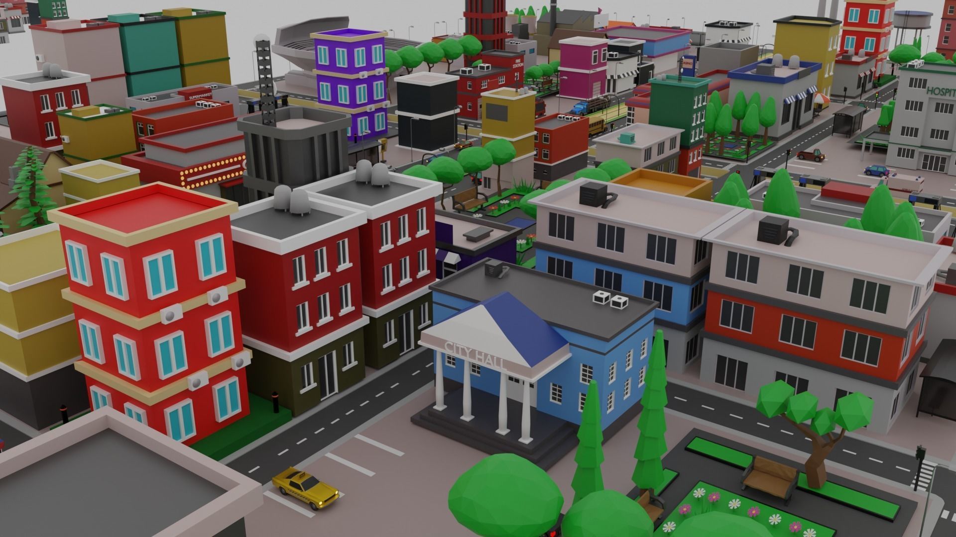 Low Poly  City Pack City Asset Game Ready City Pack 3D Model Low-poly 3D model_11