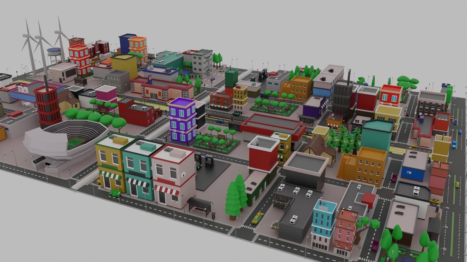 Low Poly  City Pack City Asset Game Ready City Pack 3D Model Low-poly 3D model_1