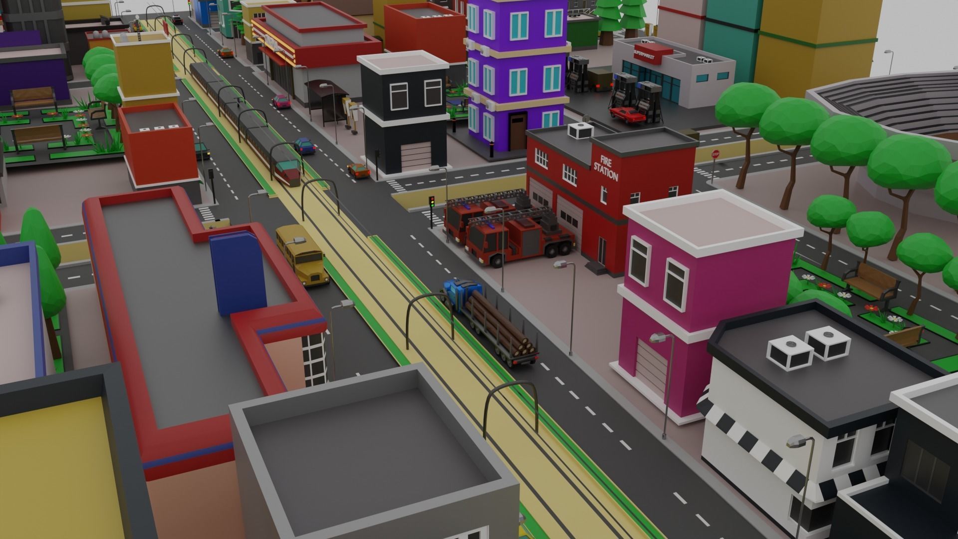 Low Poly  City Pack City Asset Game Ready City Pack 3D Model Low-poly 3D model_9
