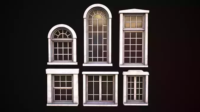 Six wooden windows set