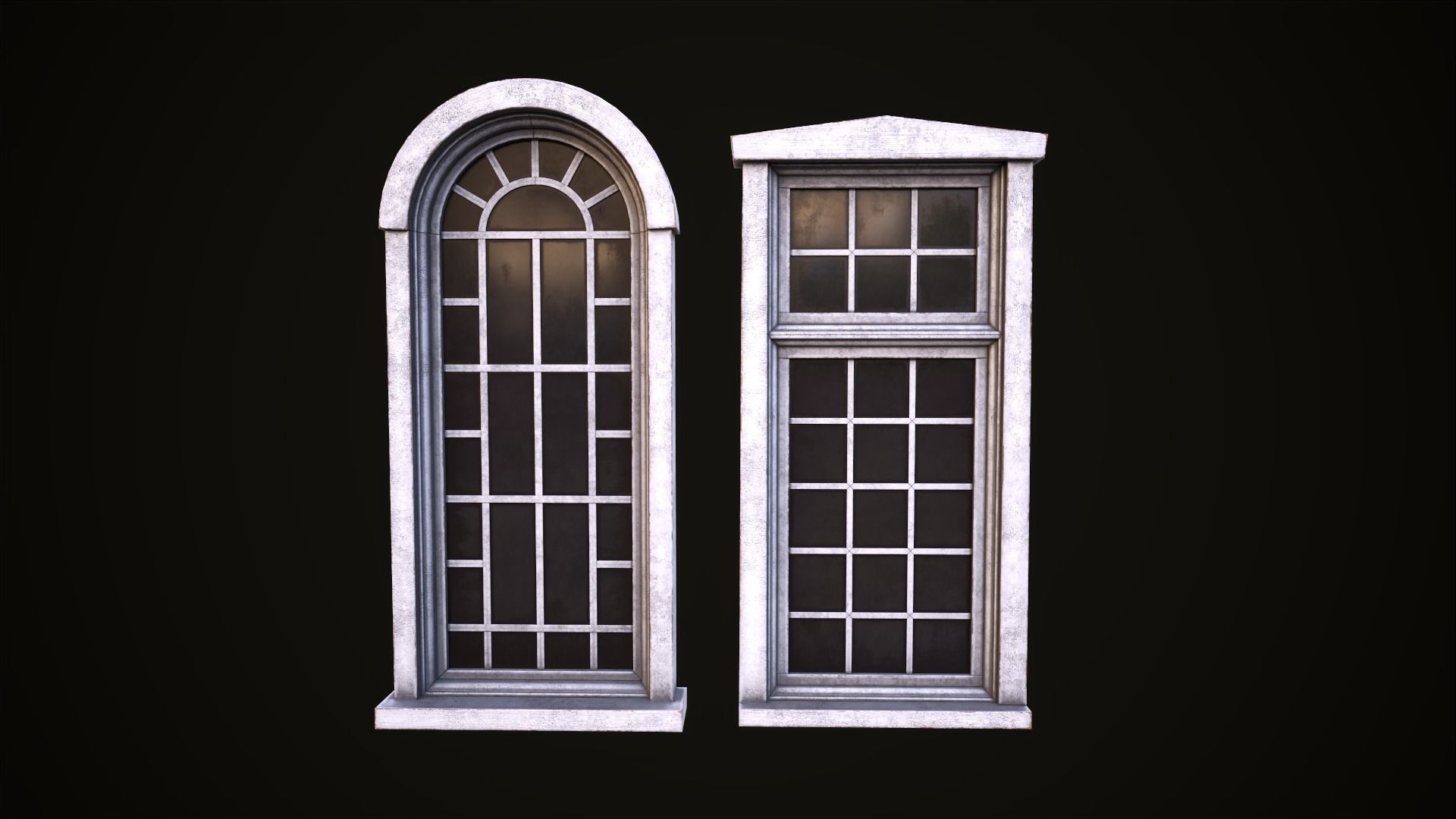 Six wooden windows set Low-poly 3D model_16