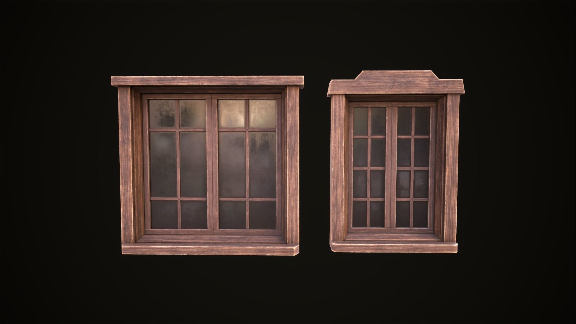 Six wooden windows set Low-poly 3D model_13