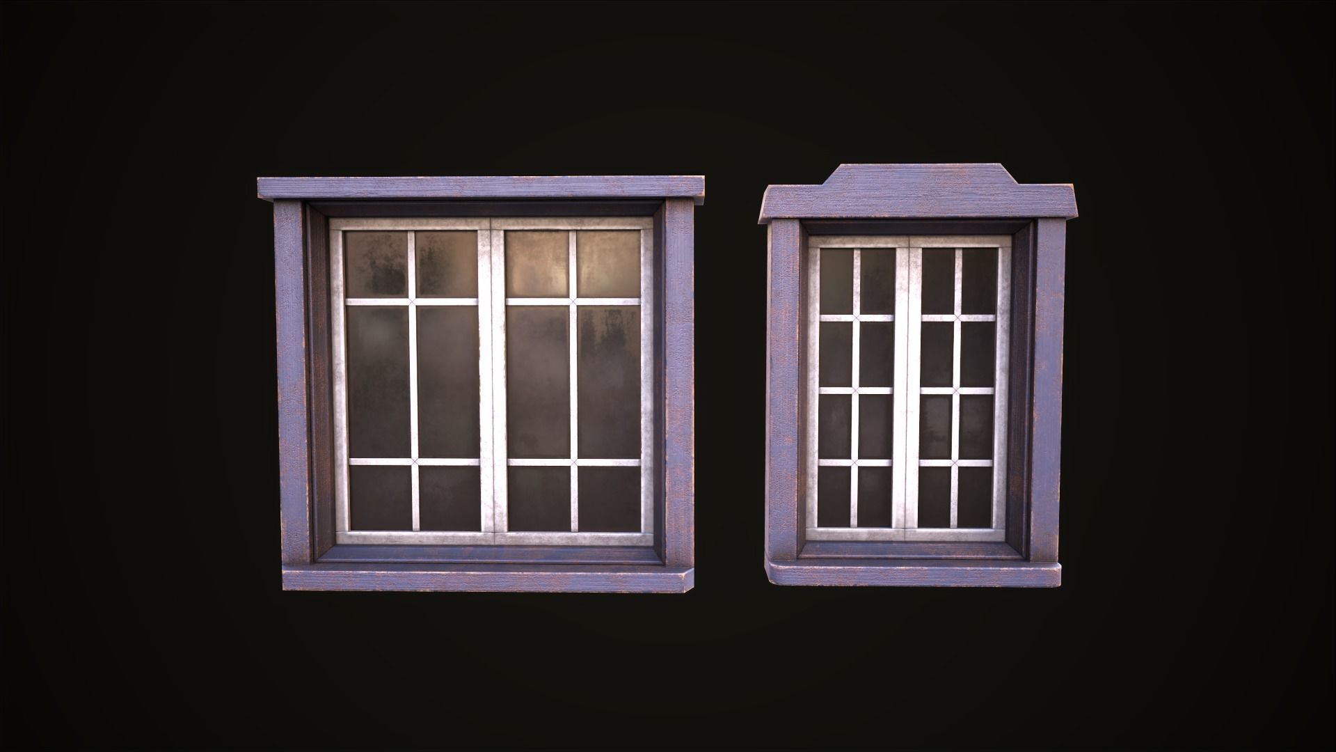 Six wooden windows set Low-poly 3D model_11