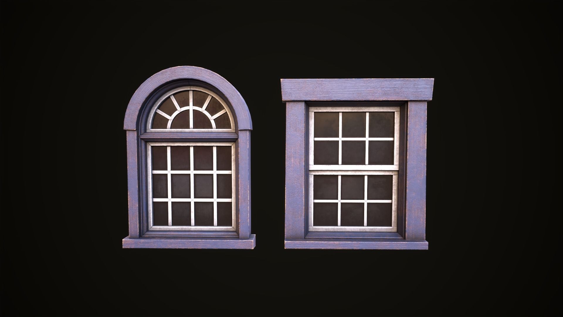 Six wooden windows set Low-poly 3D model_12