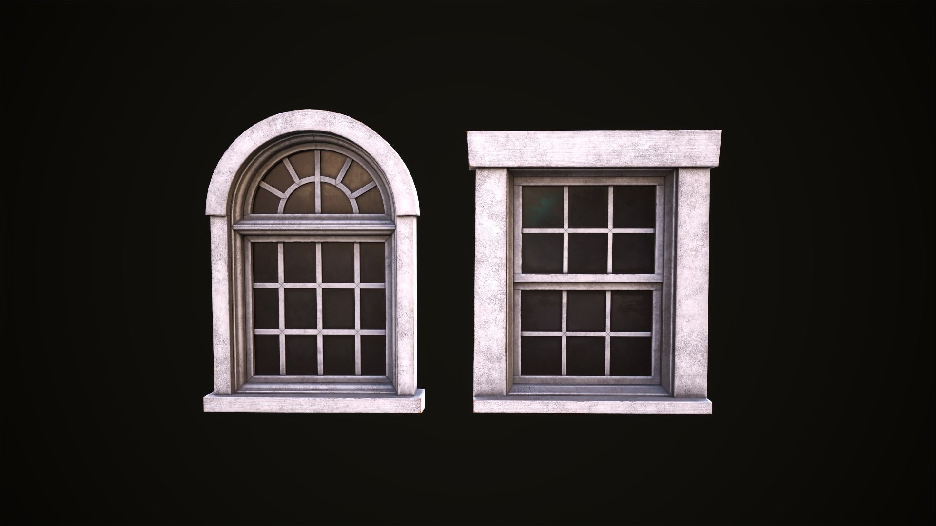 Six wooden windows set Low-poly 3D model_17