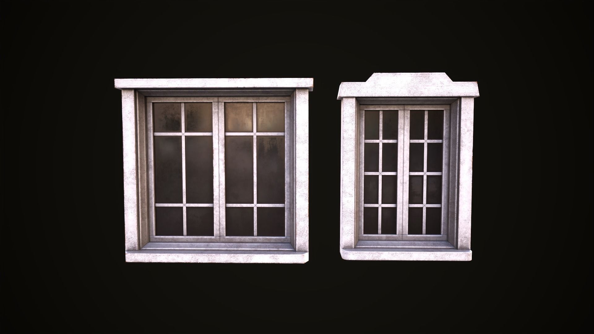 Six wooden windows set Low-poly 3D model_18