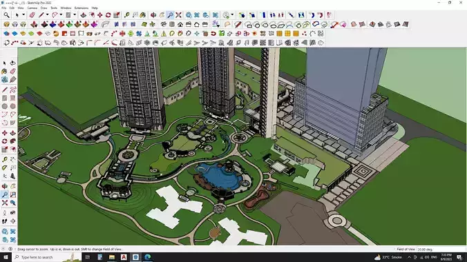 Apartment sketchup model with water fountain and swimming pool 3D model